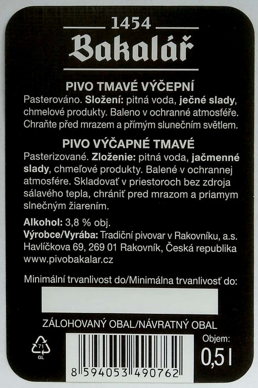 Bakalář Tmavá desítka černá SK Etk. B