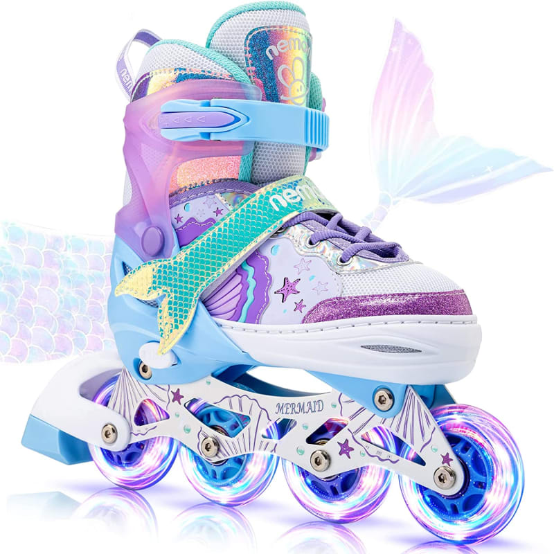 Mermaid or Bunny Strawberry 4 Size Adjustable Light up Inline Skates for Girls