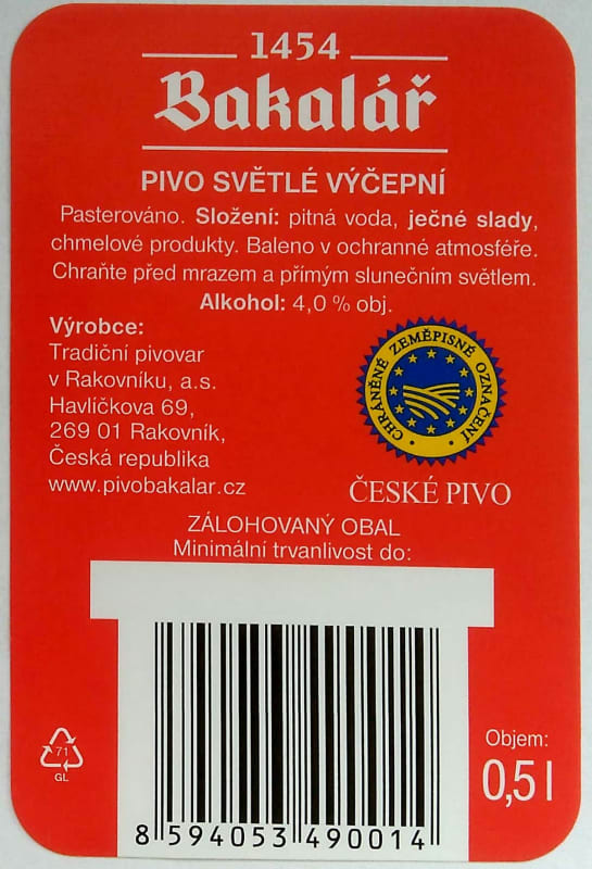 Bakalář Světlá desítka červená Etk. B