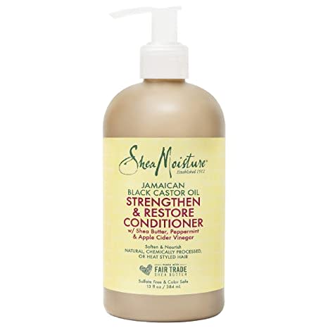 SheaMoisture Strengthen and Restore Rinse Out Hair Conditioner to Intensely Smooth and Nourish Hair 100% Pure Jamaican Black Castor Oil with Shea Butter, Peppermint and Apple Cider Vinegar 13 oz