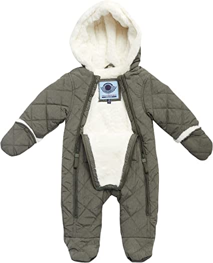 Baby Boys’ Pram Snowsuit – Quilted Fleece Lined Bodysuit (Size: 0-24M)