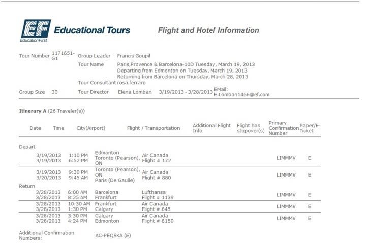 Hotel or Tour Contact Information