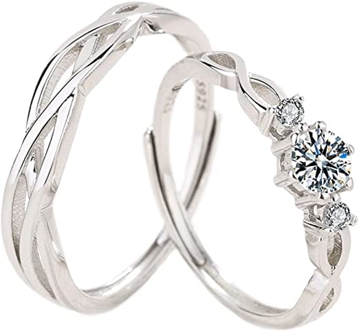 Cathay Select Sterling Silver Couple Zircon Diamond Rings