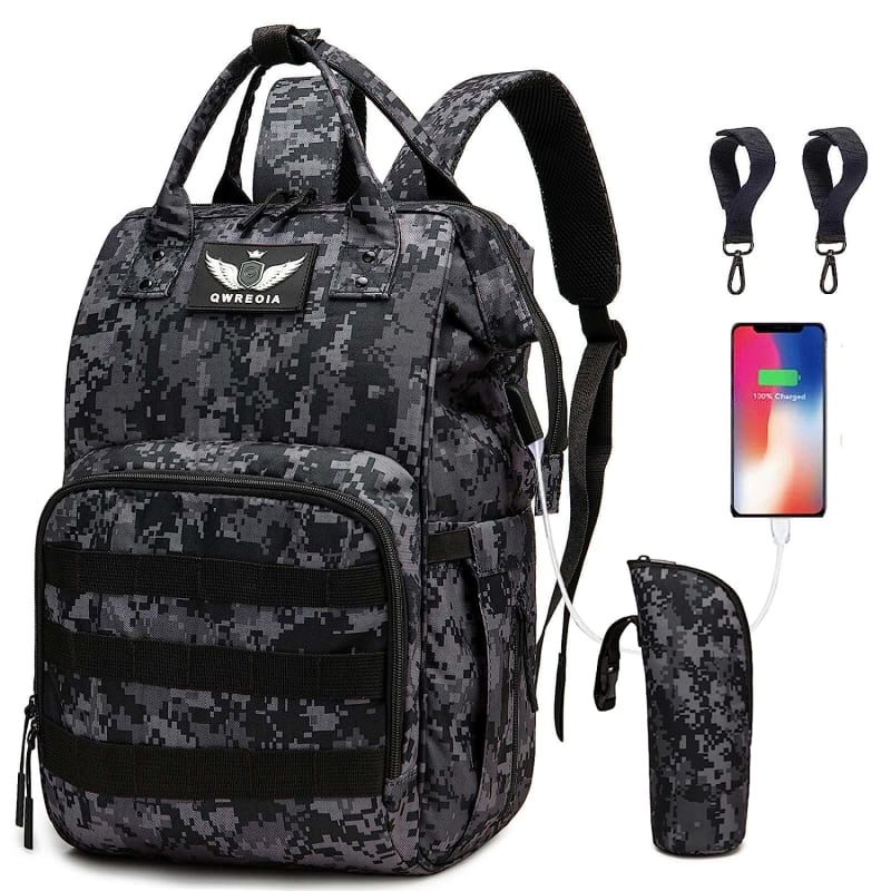 Diaper Bag Backpack with USB Charging Port Stroller Straps and Insulated Pocket