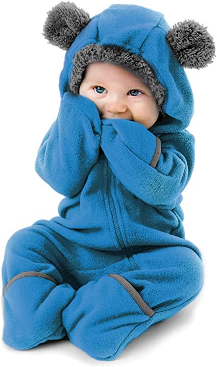 Fleece Baby Bunting Bodysuit – Infant One Piece Kids Hooded Romper Outerwear Toddler Jacket