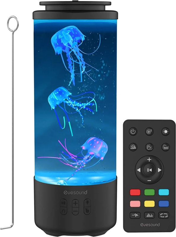 Lava Lamp Bluetooth Speaker, White Noise LED Jellyfish Aquarium Night Light, 7-Color Changing with 4 Light Mode, Mood Lamp for Home Office Sleep Relax, Gifts for Kids Teens Girls Boys Adults