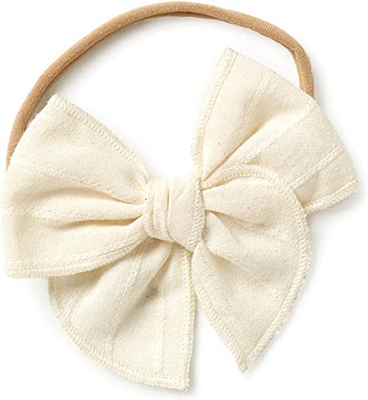 Bows, Handmade Claire Bow, Solid Embroidered Stripe