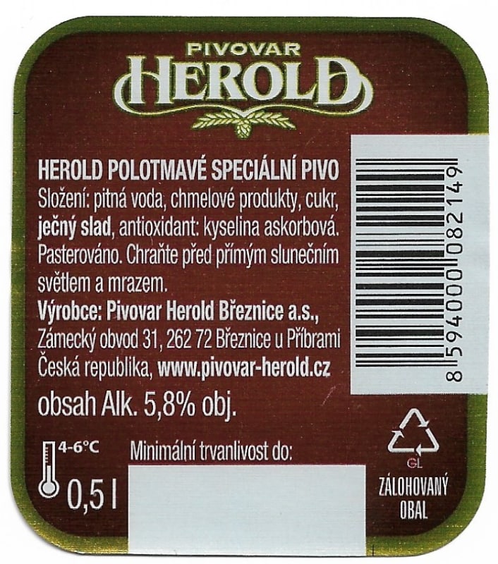Herold Polotmavé speciální pivo Etk. B