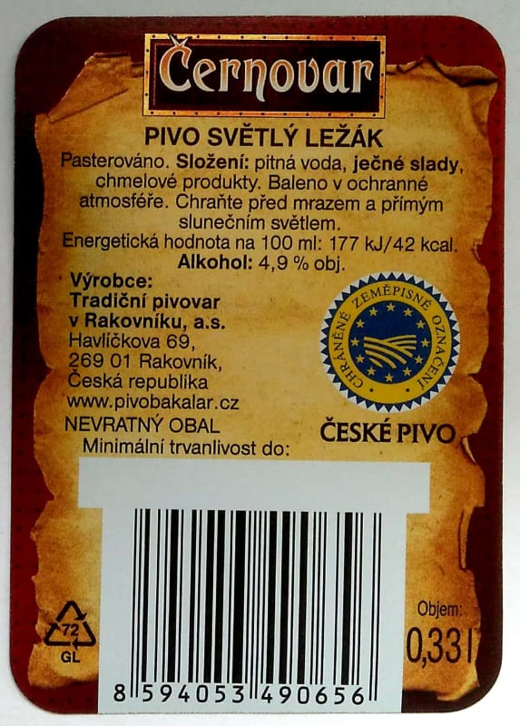 Černovar světlé 0.33l Etk. B