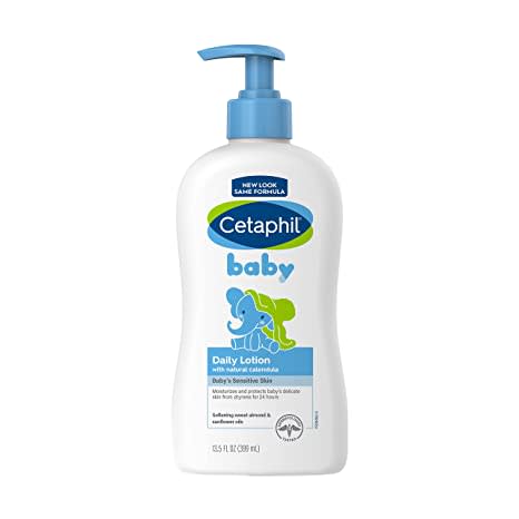 Cetaphil Baby Daily Lotion with Organic Calendula, NEW 13.5 fl oz, Vitamin E, Sweet Almond & Sunflower Oils, Mineral Oil Free, Paraben Free, Dermatologist Tested, Clinically Proven for Sensitive Skin
