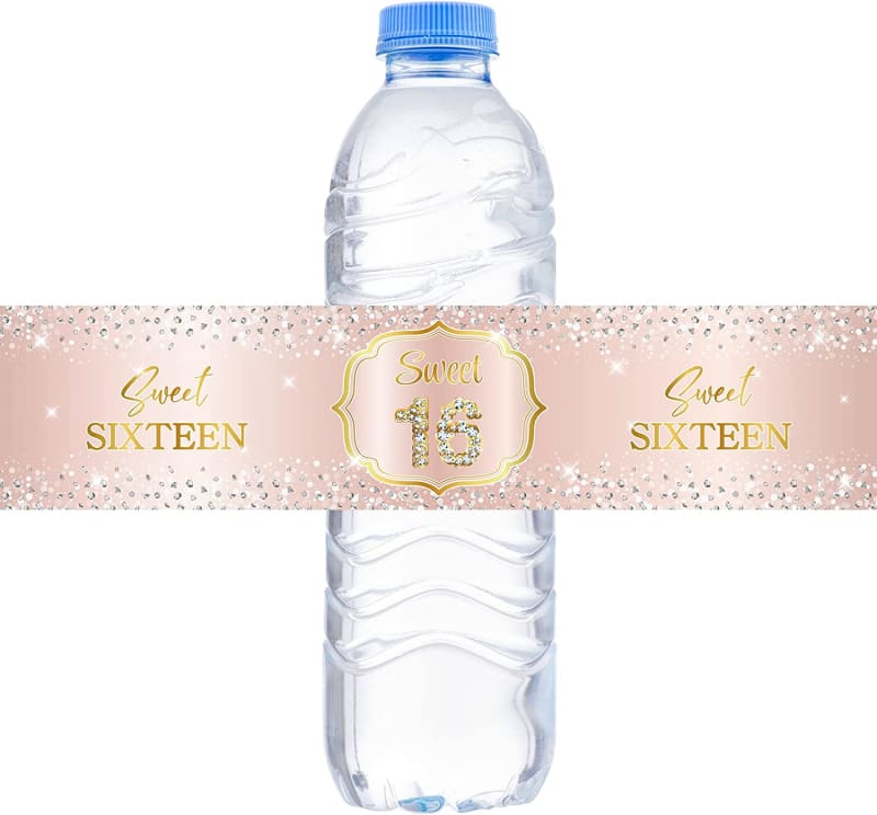 Pink Sweet 16 Water Bottle Labels