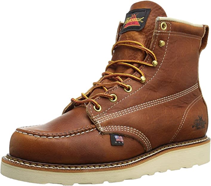 Thorogood American Heritage 6” Moc Toe Work Boots for Men - Soft Toe, Premium Full-Grain Leather with Slip-Resistant Wedge Outsole and Comfort Insole; EH Rated