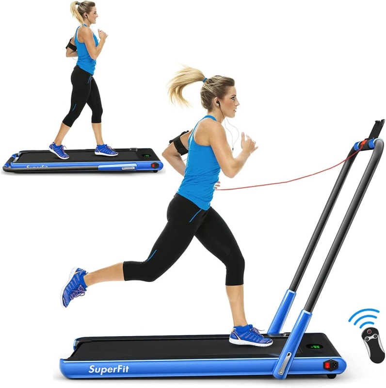 2 in 1 Folding Treadmill, 2.25HP Under Desk Electric Superfit Treadmill, Installation-Free with APP Control, Remote Control, Blue Tooth Speaker and LED Display, Walking Jogging for Home Use