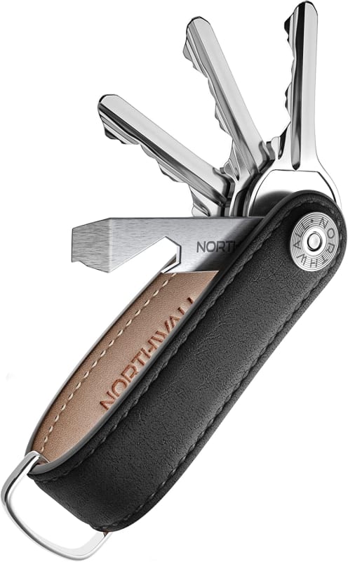 Key Organizer Keychain, 100% Italian Leather Compact Key Holder, Secure Locking Mechanism, Holds up to 7 Keys, (ThorKey Black)
