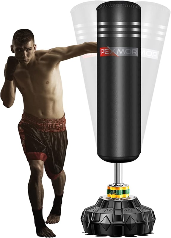 Freestanding Punching Bag Heavy Solid Boxing Bag with Suction Cup Armor Base & Noise Vibration Absorption Device for Adult Youth - Men Stand Kickboxing Bags Kick Punch Bag | Black