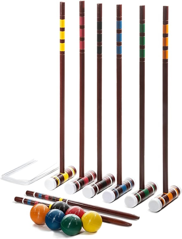 Franklin Sports Croquet Set - Intermediate Croquet Set with Mallets, Balls + Wickets - Family Outdoor + Lawn Game with Stand - Adult + Kids Set - 6 Players