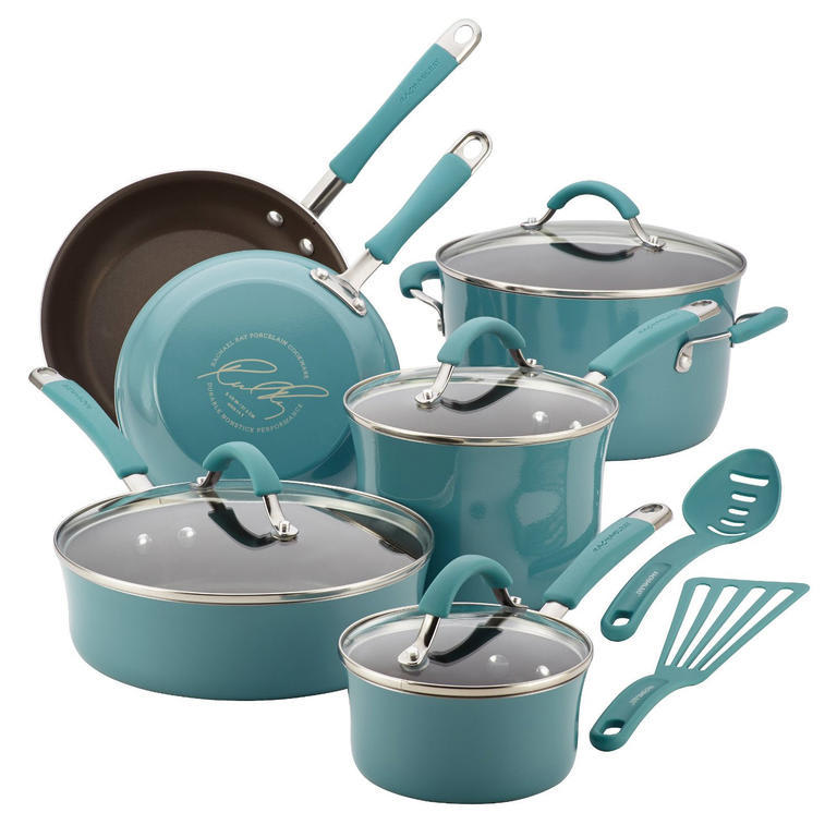 Rachael Ray Cucina Hard Porcelain Enamel Nonstick Cookware Set, 12-Piece