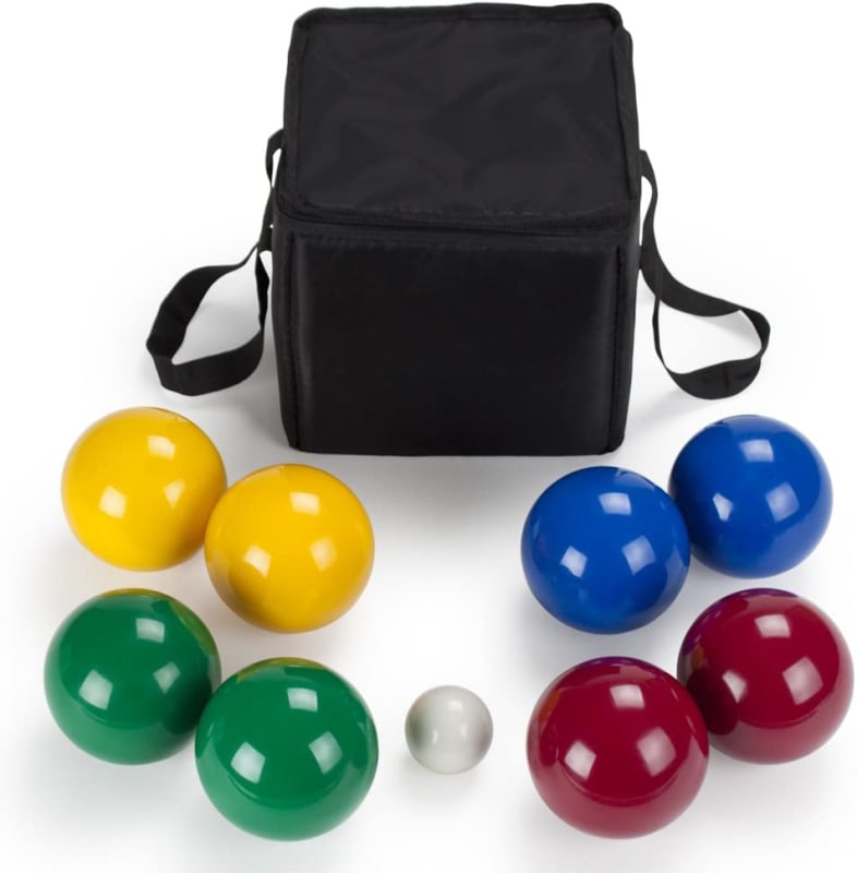 Bocce Deluxe Ball Set - 8 Lightweight Resin 90mm Balls & Carrying Case - Classic Indoor & Outdoor Lawn Games