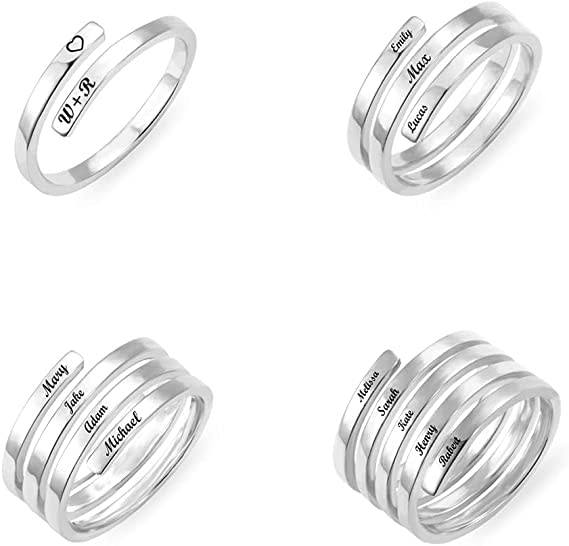 Custom Name Ring Sterling Silver 2-5 Engraved Name Ring Personalized Ring Dainty Custom Rings Gift for Women Girl Mom Grandma