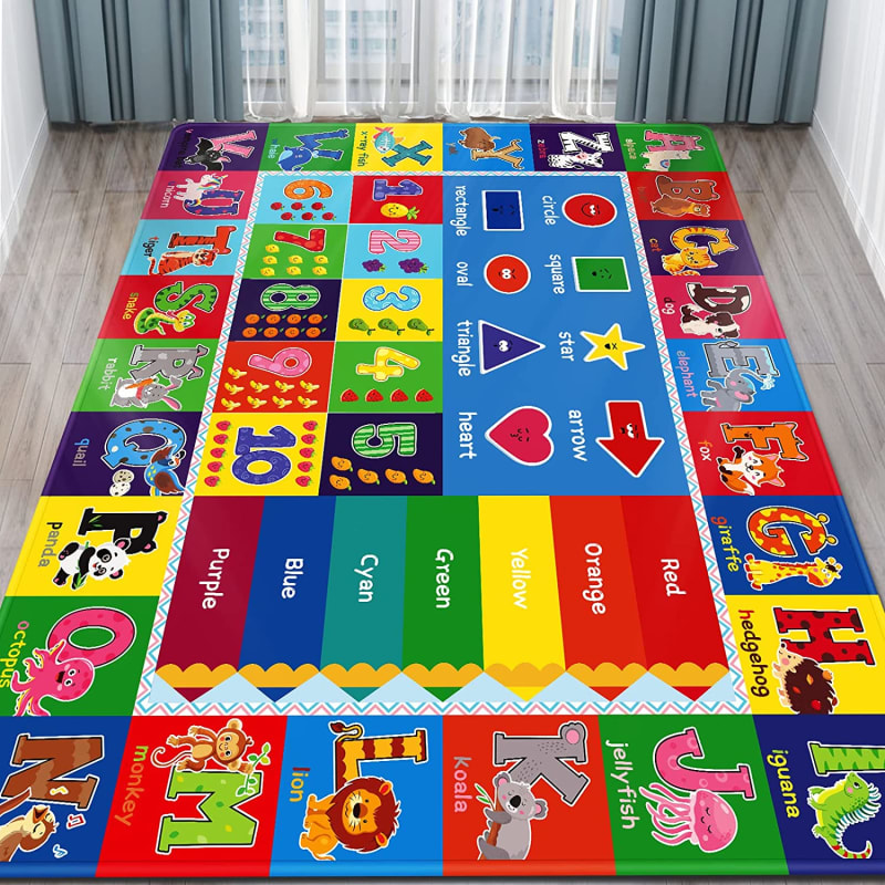 Baby Play Mat Kids Rug for Playroom, Floor Mat for Baby Kids Toddlers, Playtime Collection ABC, Numbers, Animals Educational Area Rugs for Kids Room Classroom ( 78.7X 59 Inch)