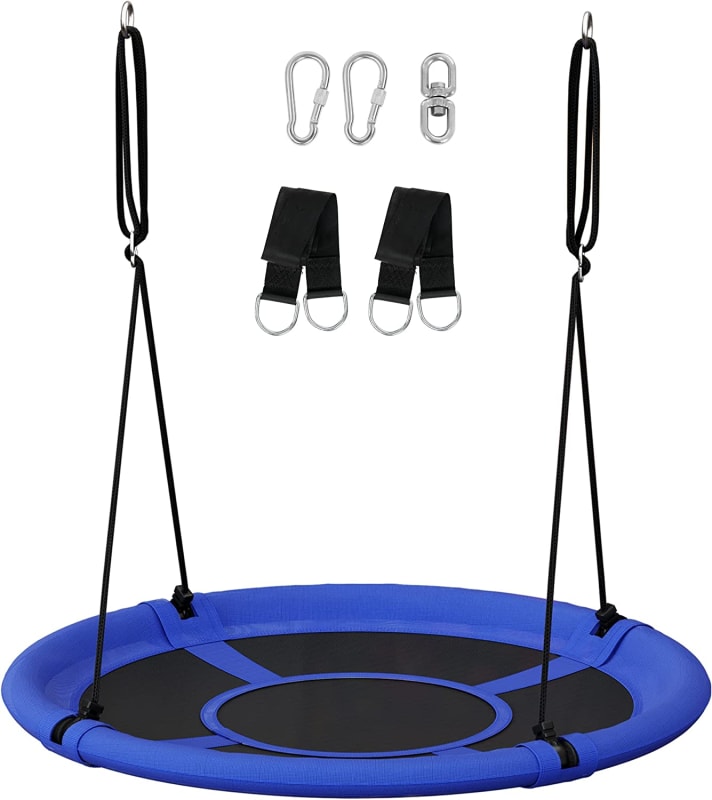 UGSW001Q01 Saucer Tree Swing 40 Inch 700 lb Load Textilene Fabric Includes Hanging Kit for Kids Outdoor Indoor Heavy Duty Safe Durable Easy Install for Backyard and Home Blue and Black
