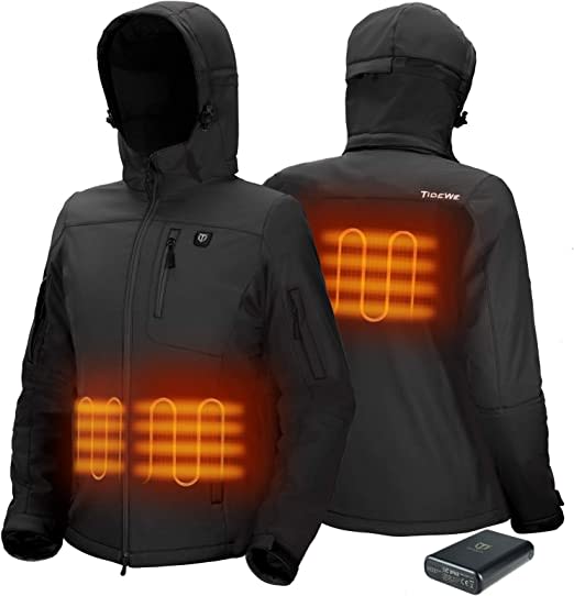 TIDEWE Heated Jacket for Women with Battery Pack (Black, Pink, Camo, Size S-XXL)