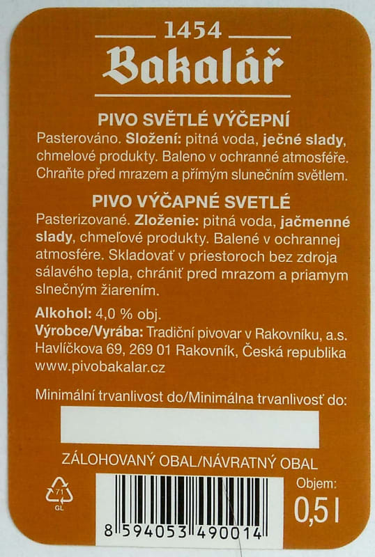 Bakalář Světlá desítka okrová SK Etk. B