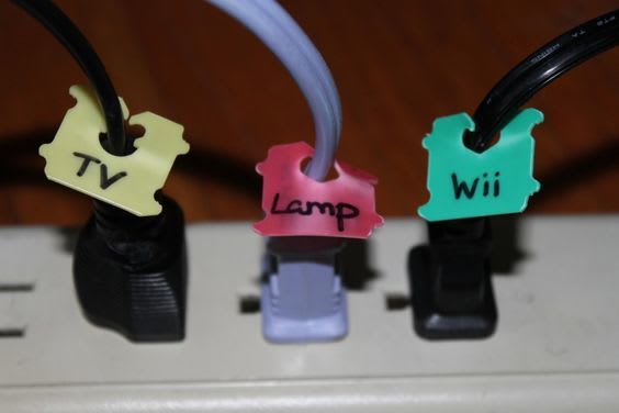 Use bread clips to label and organize power cords