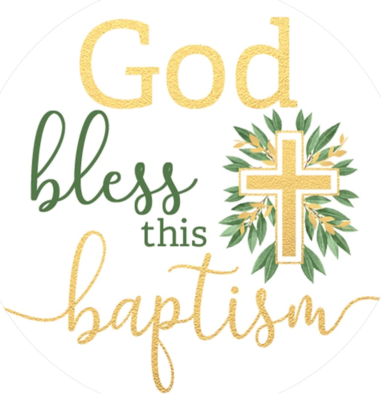 Greenery and Gold Cross Baptism Favor Stickers