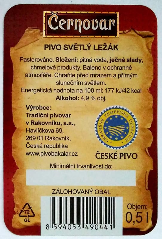 Černovar světlé 0.5l Etk. B