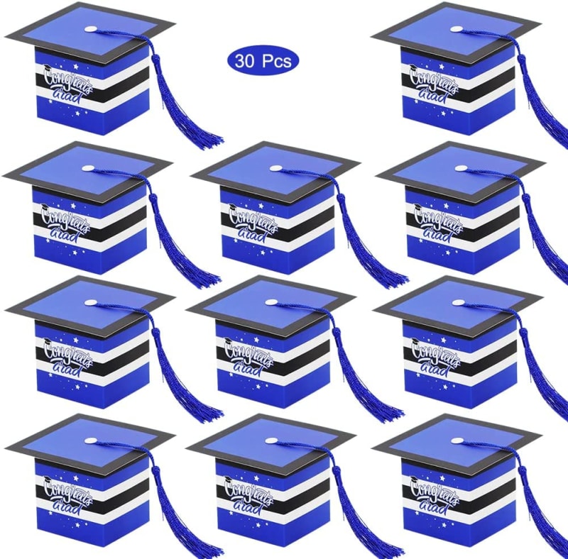 Blue White Congrats Grad Graduation Gift Boxes