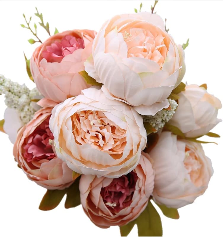 Vintage Artificial Peony Silk Flowers Bouquet