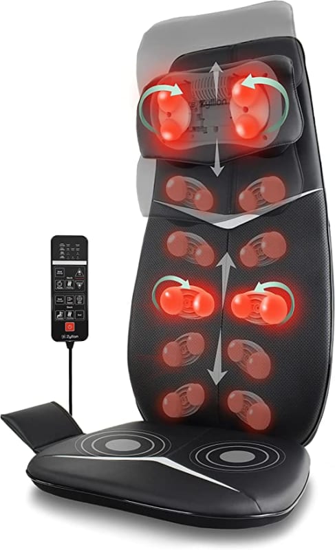 Zyllion Shiatsu Neck and Back Massager - 3D Kneading Deep Tissue Full Body Massage Cushion Pad with Heat, Height Adjustment and Seat Vibration for Muscle Pain Relief and Chair - Black (ZMA-33-BK)
