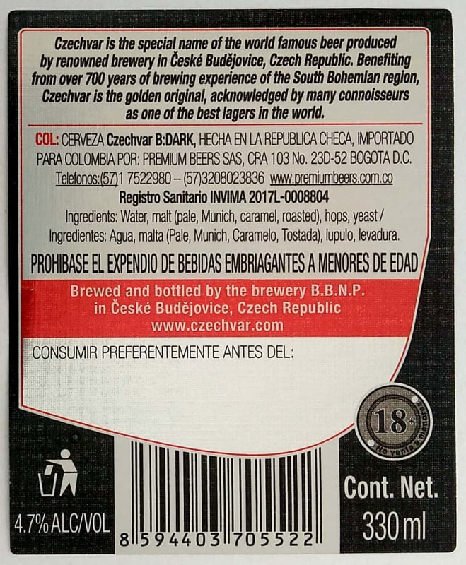 Budweiser Budvar B DARK Czech Dark Lager 330ml COL Etk. B