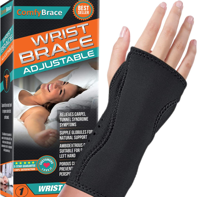 Night Wrist Sleep Support Brace - Fits Both Hands - Cushioned to Help With Carpal Tunnel and Relieve and Treat Wrist Pain