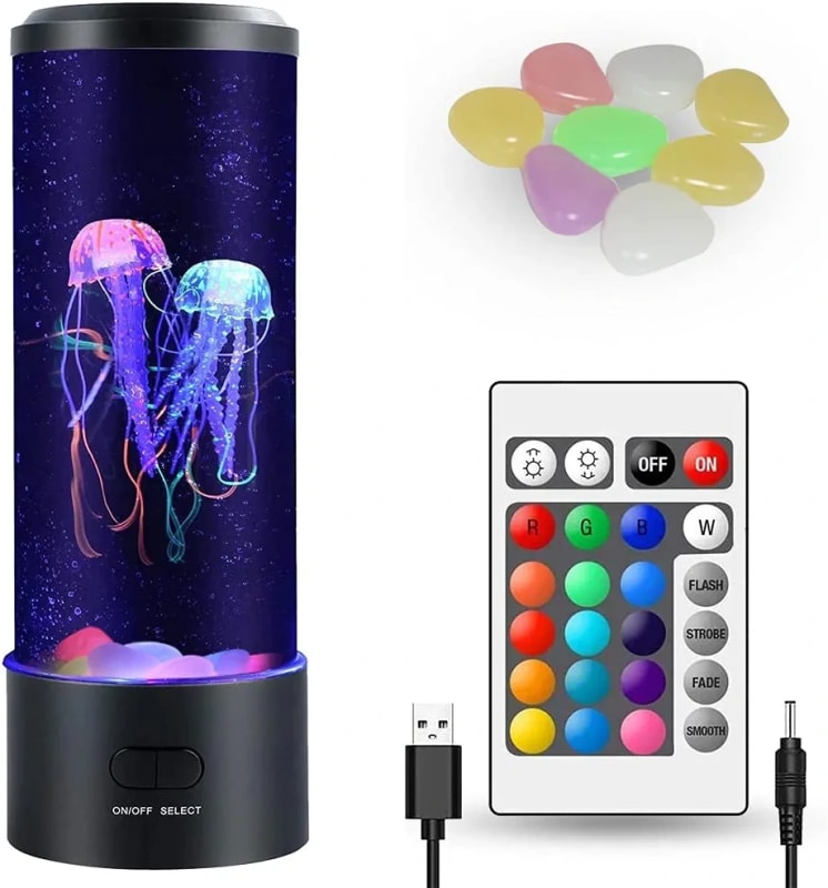 Jellyfish Lamp, Electric Jellyfish Lava Lamp for Adults, Jellyfish Tank Table Lamp, Color Changing Jellyfish Aquarium, Home Decor and Room Mood Light Attached with 8 Free Luminous Stones