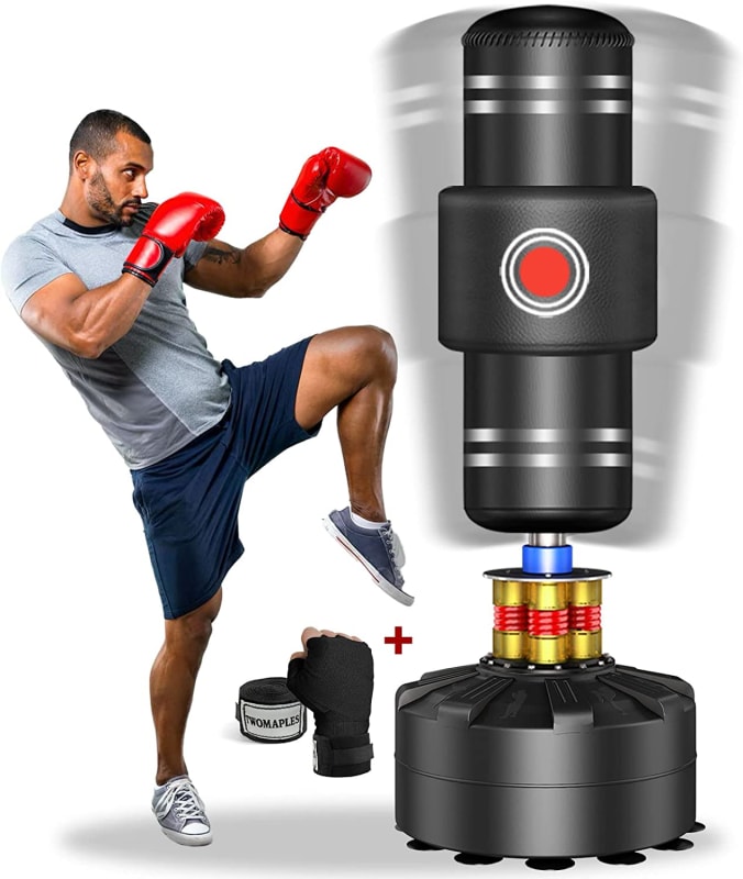 4 in 1 Freestanding Punching Bag with Stand Adult, 70"-205lbs Heavy Boxing Bag with Targets Foam Loop & Hand Wraps, Strong Suction Cup Base Men Stand Kickboxing Bag for Adult Youth Kids