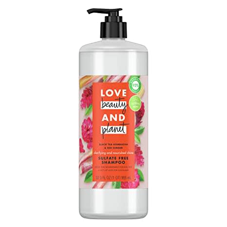 Love Beauty And Planet Sulfate Free Detox & Nourishment Black Tea Kombucha & Red Ginger Clarifying Shampoo for Soft & Shiny Hair, Floral, 32.3 Fl Oz