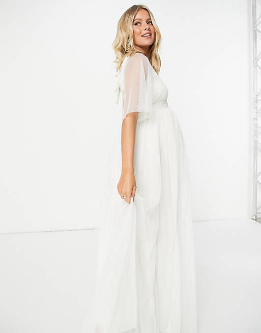 With Love Maternity tulle flutter sleeve maxi dress