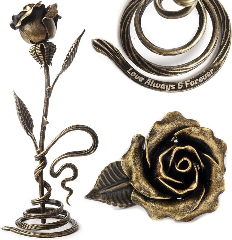 Personalized Bronze Stained Metal Rose - Custom Engraved Wedding