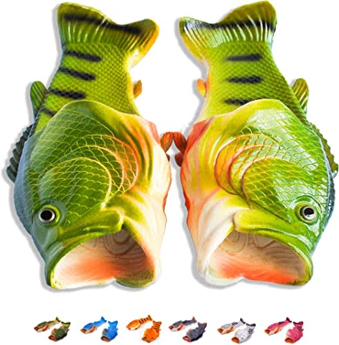 Fish Flip Flops | The Original Fish Slippers | Funny Christmas Gift, Unisex Sandals, Bass Slides, Pool, Beach & Shower Shoes | Men, Women & Kids