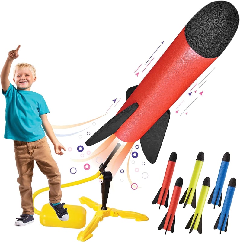 Toy Rocket Launcher for kids – Shoots Up to 100 Feet – 6 Colorful Foam Rockets and Sturdy Launcher Stand