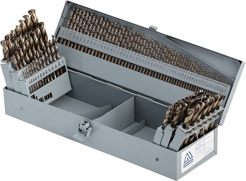 Cobalt Drill Bit Set- 115Pcs M35 High Speed Steel Twist Jobber Length for Hardened Metal