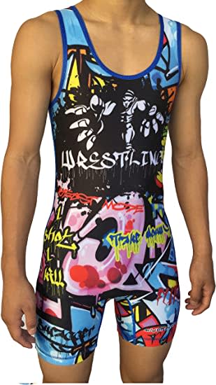 TRI-TITANS Limited Edition Blue Graffiti Wrestling Singlet