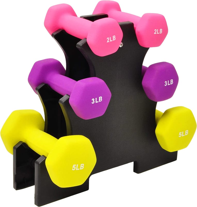 Colored Neoprene Coated Dumbbell Set with Stand