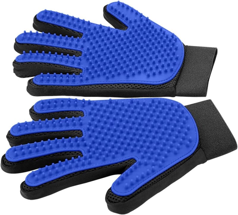 [Upgrade Version] Pet Grooming Glove - Gentle Deshedding Brush Glove - Efficient Pet Hair Remover Mitt - Enhanced Five Finger Design - Perfect for Dog & Cat with Long & Short Fur - 1 Pair (BLUE)