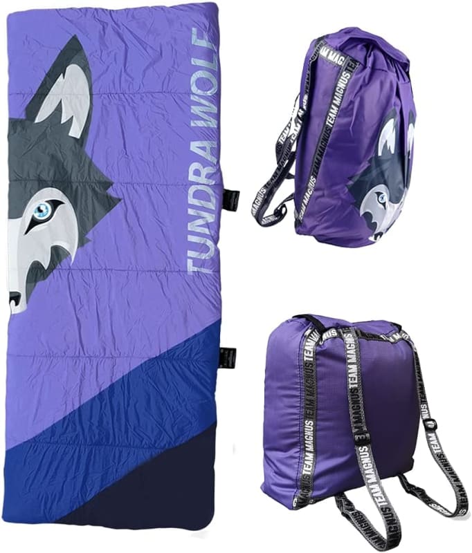 Tundra Wolf Kids’ Sleeping Bag - Unique Foot Opening, Glow in The Dark Zip, Inside Zipped Pocket