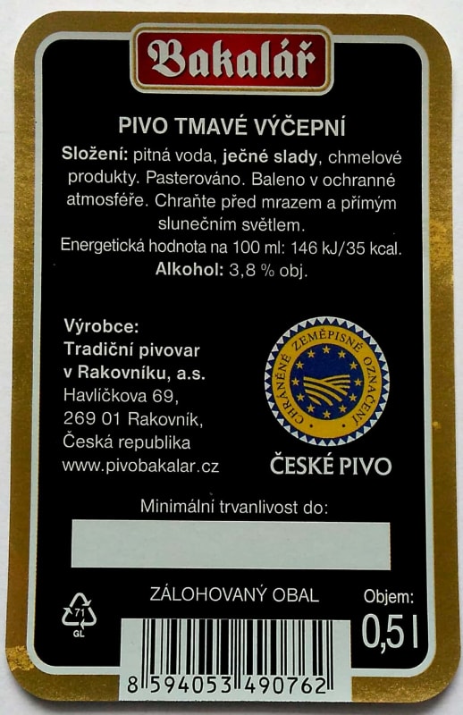 Bakalář Tmavé výčepní Etk. B