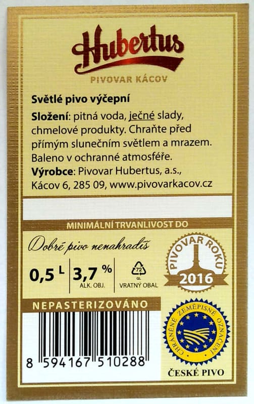 Hubertus Světlé pivo Výčepní ovál Etk. B