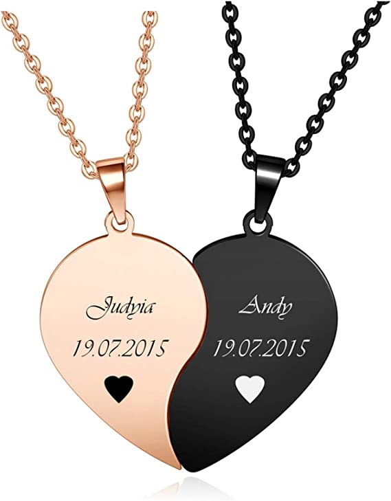 Personalized Custom 2pcs Heart Couple Necklaces